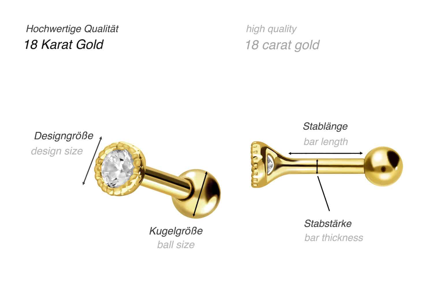 18 Karat Gold Ohrpiercing KRISTALL