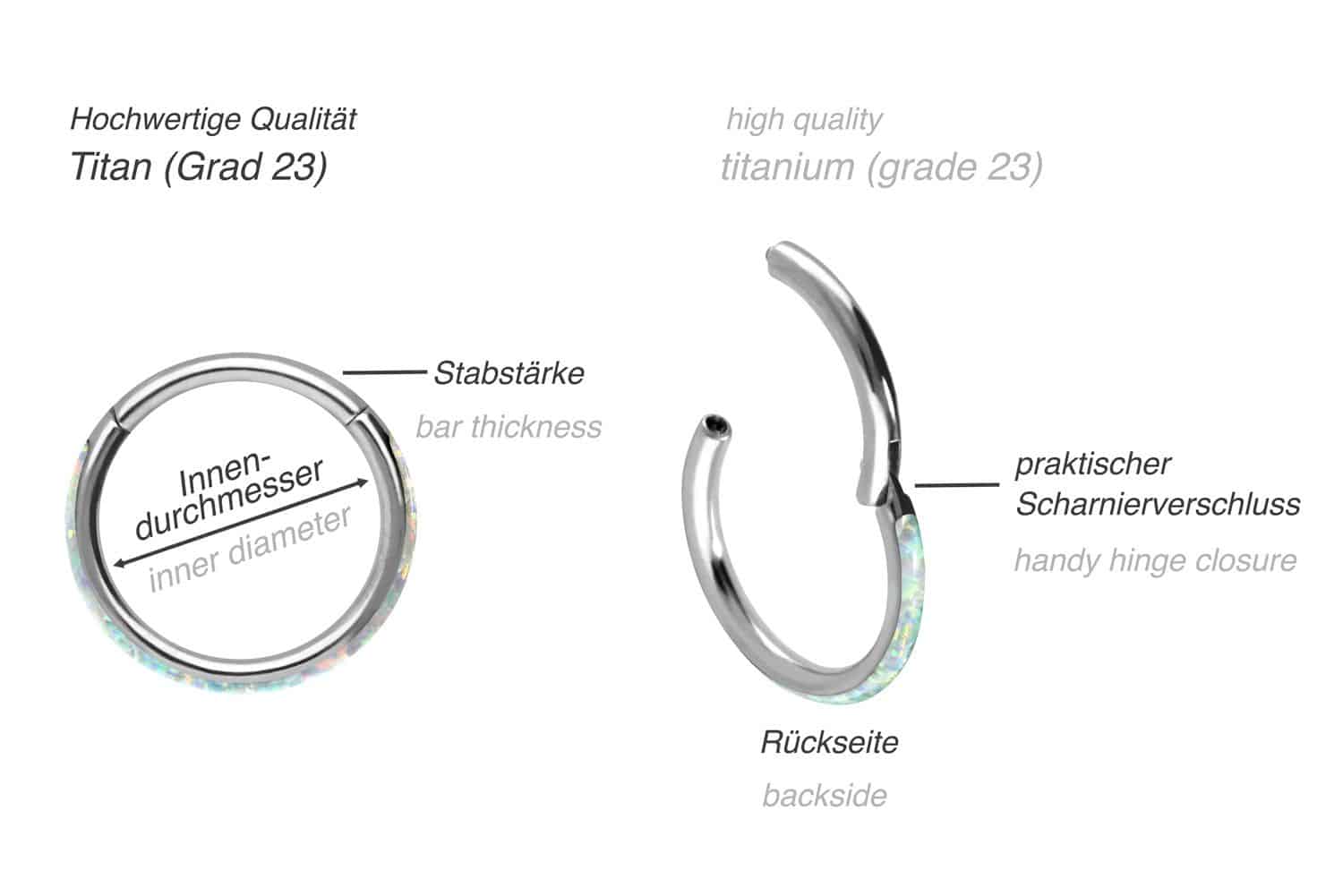 Titanium segment ring clicker SYNTHETIC OPAL