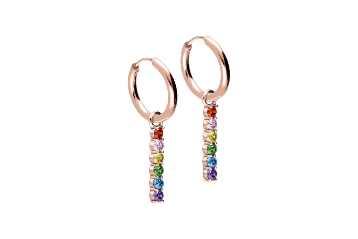 Surgical steel ear clicker creoles MULTICOLORED CRYSTAL BAR