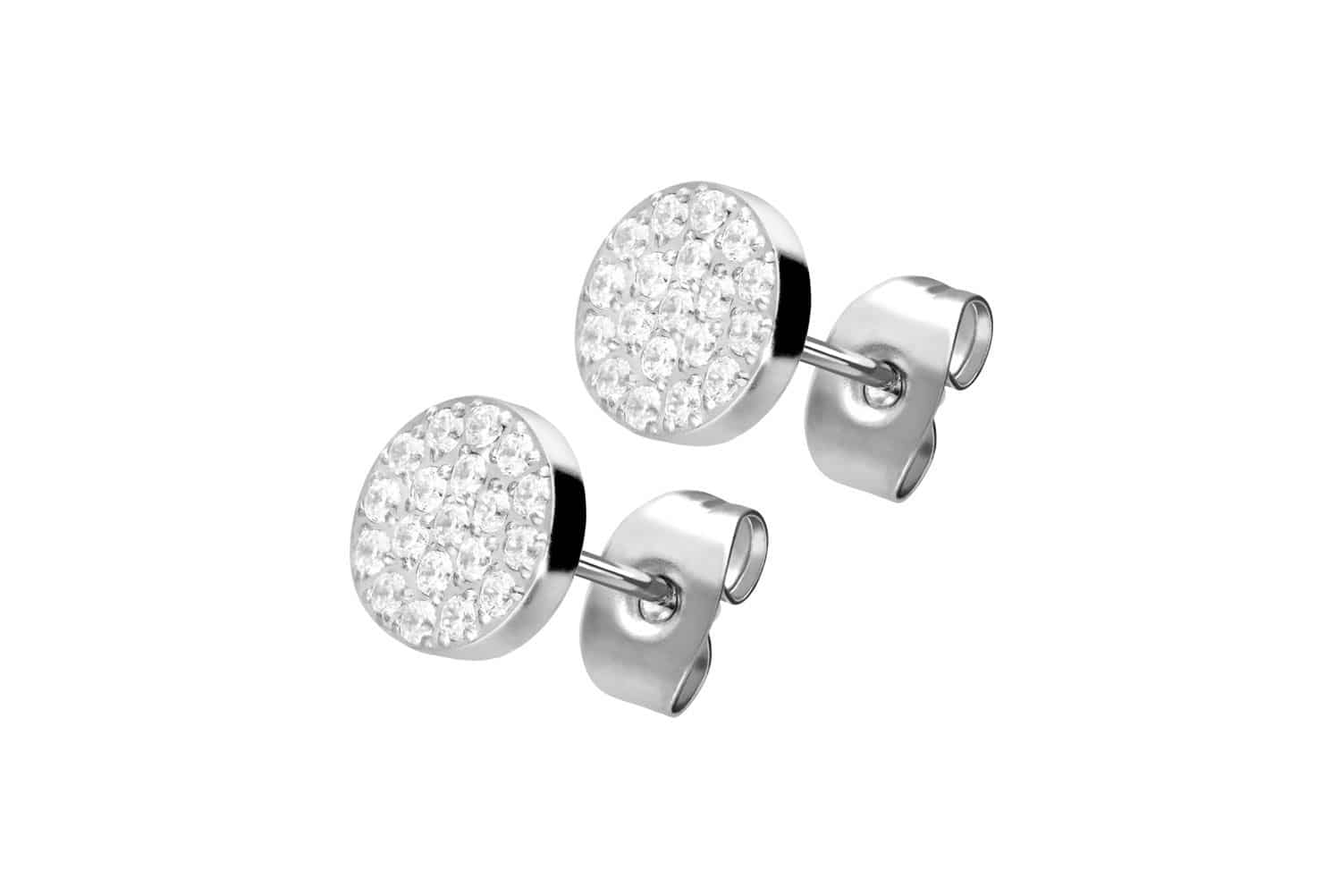 Titanium ear studs DISC + SETTED CRYSTALS