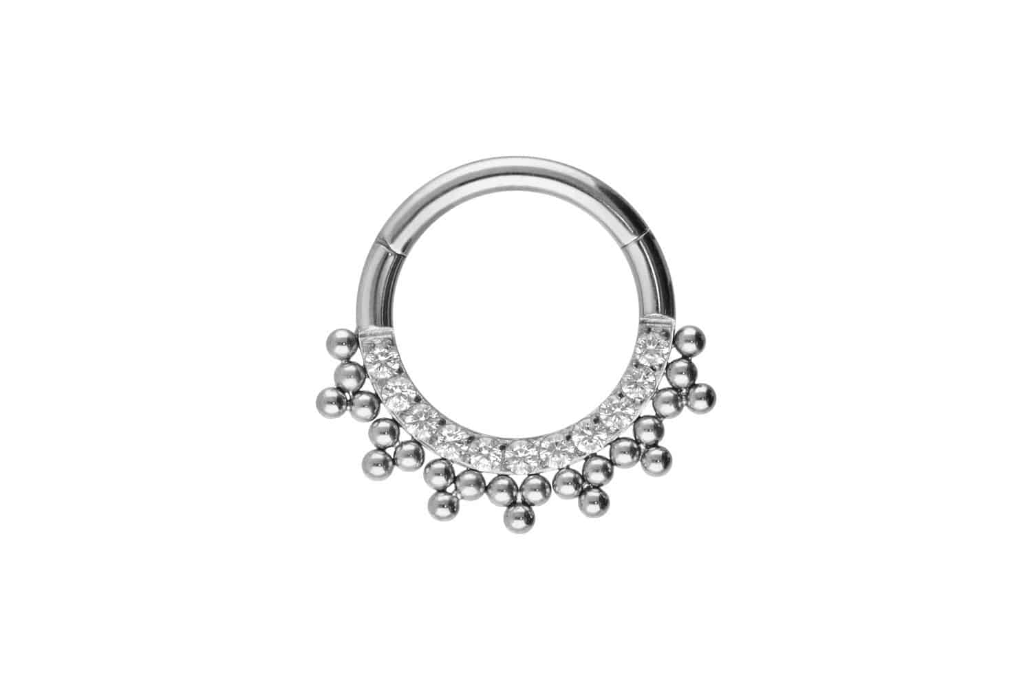 Titanium segment ring clicker SETTED CRYSTALS + BALLS