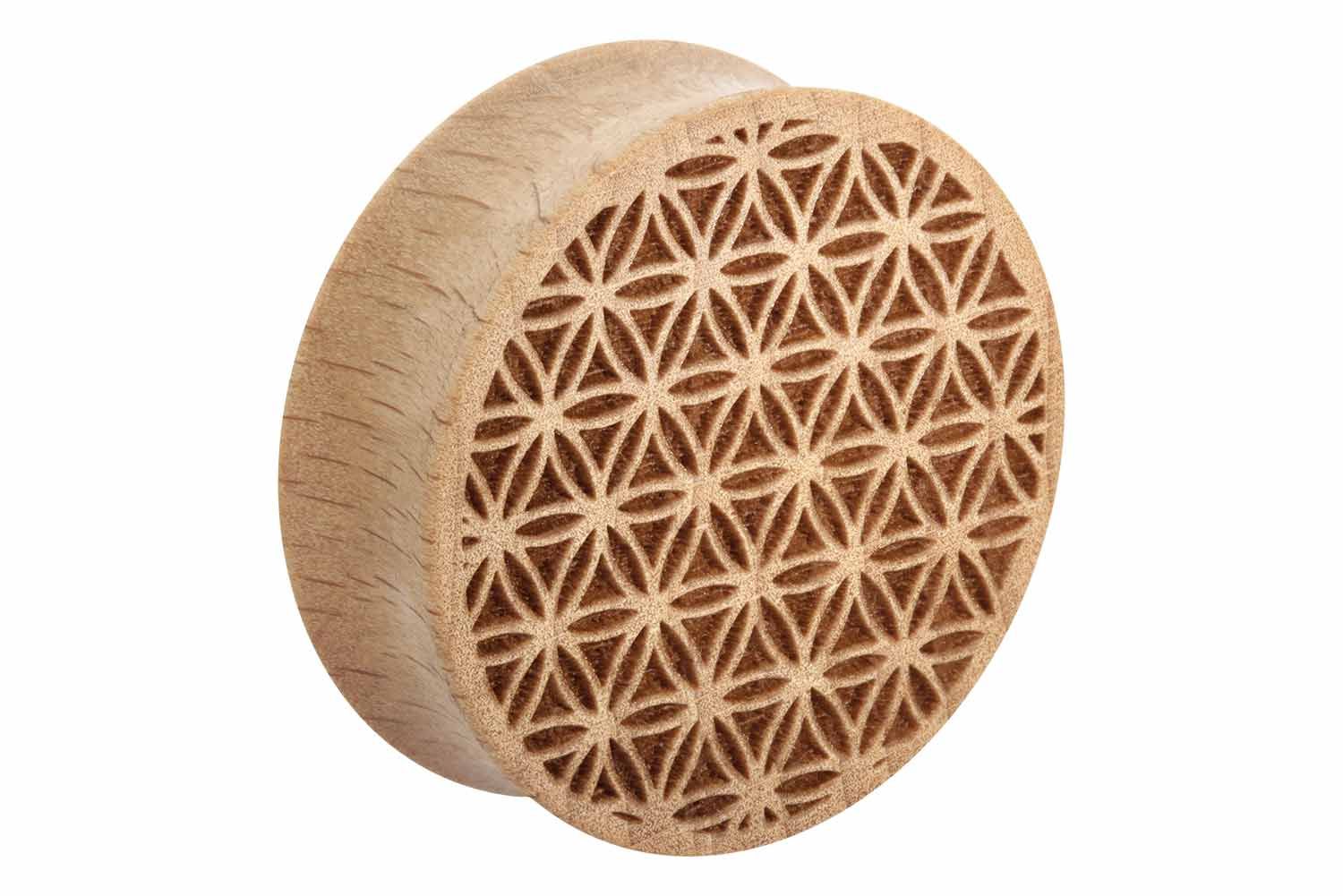 Wood Double Flared Plug FLOWER OF LIFE