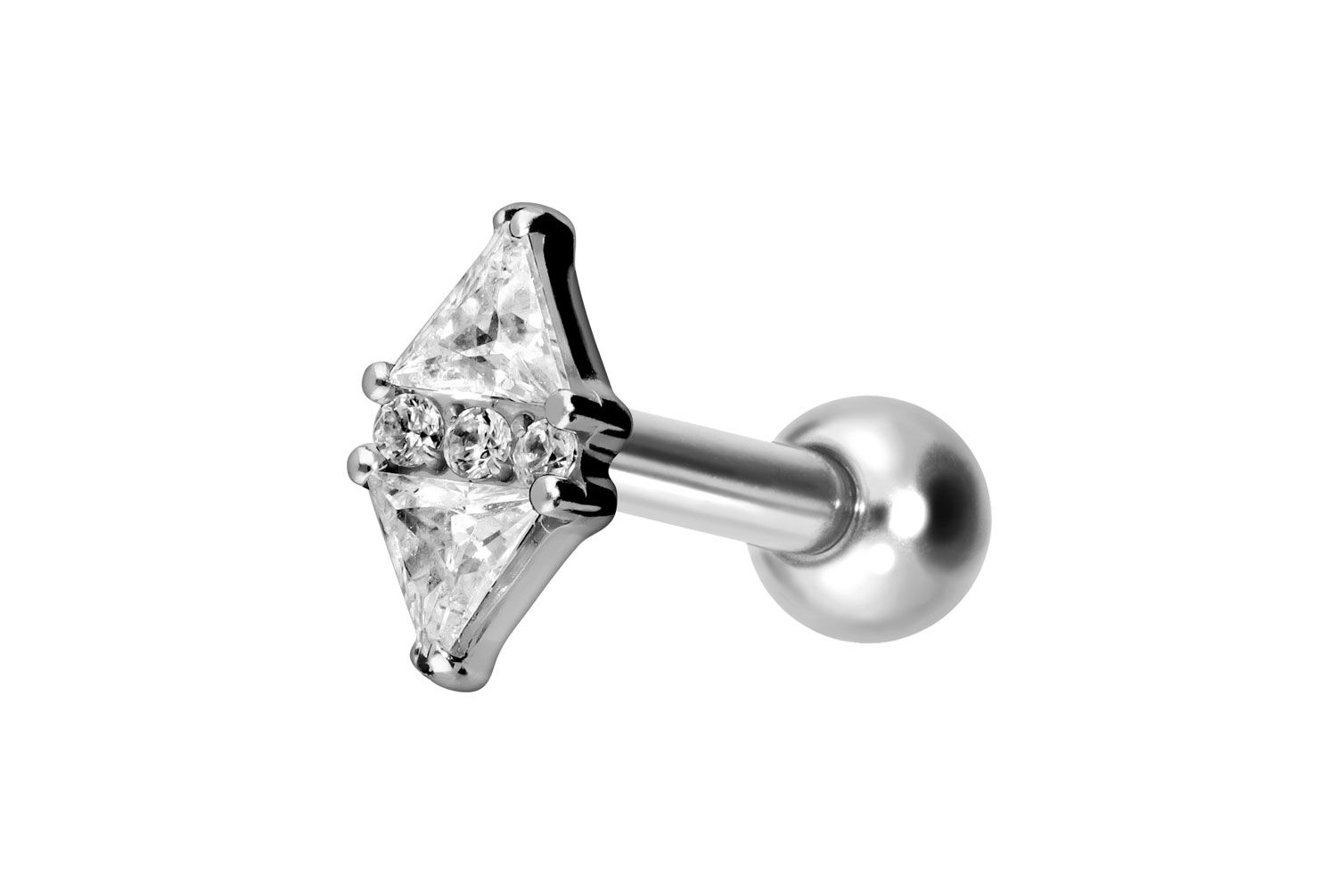 Titanium ear piercing with internal thread CRYSTAL RHOMBUS