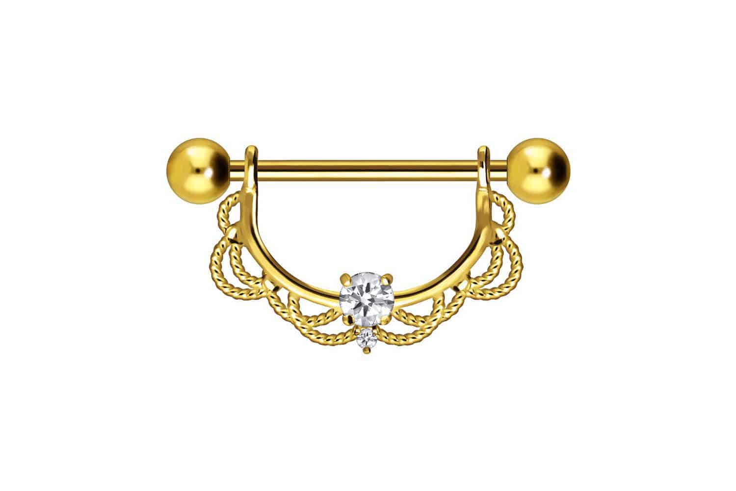 Chirurgenstahl Nippelpiercing ORIENTALISCHES DESIGN + KRISTALL