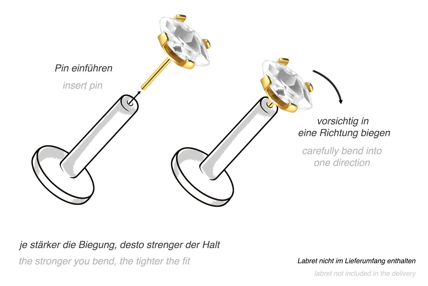 Titanium attachment with push pin SETTED CRYSTAL DROP