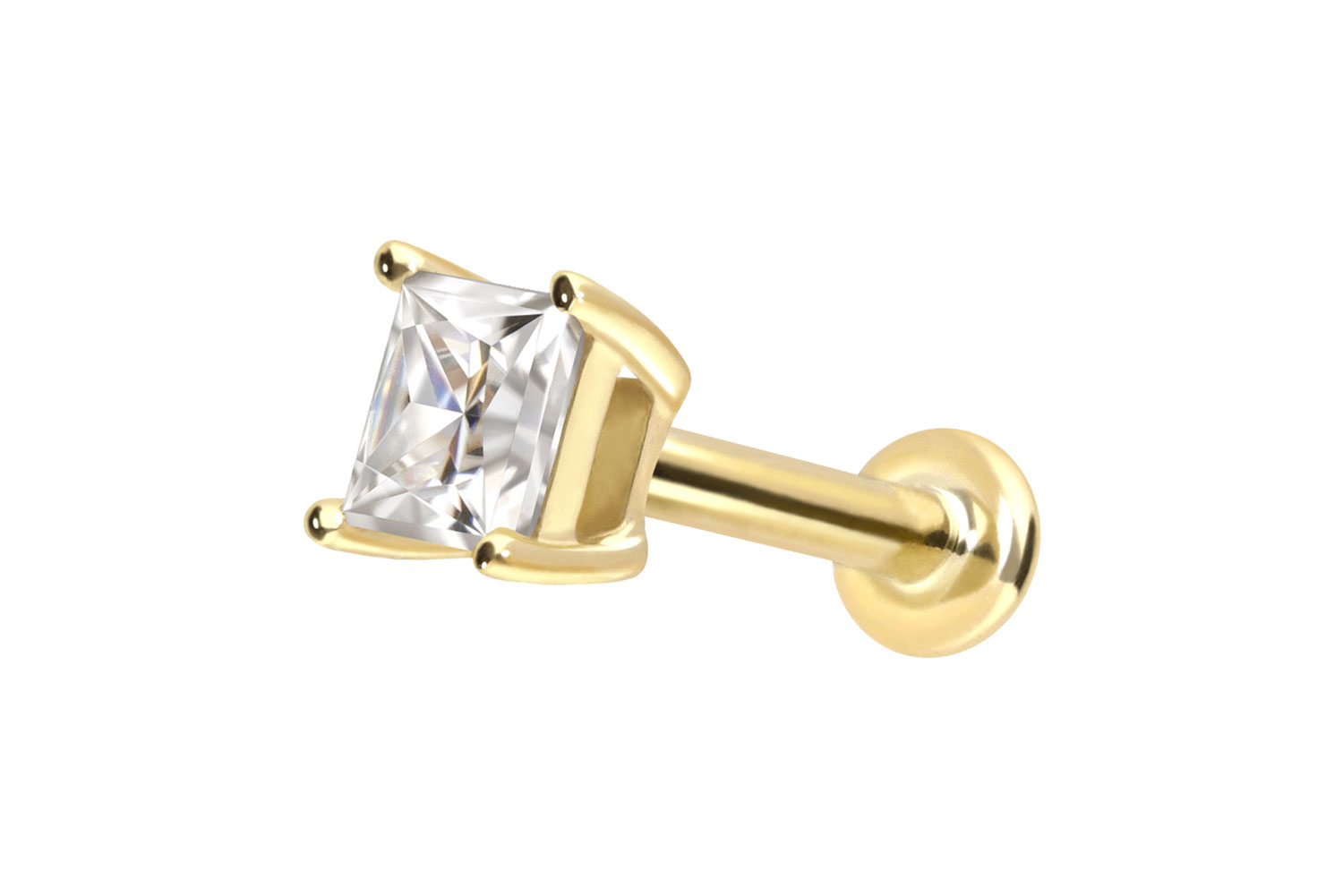 14 Karat Gold Labret mit Push Fit MOISSANIT-QUADRAT