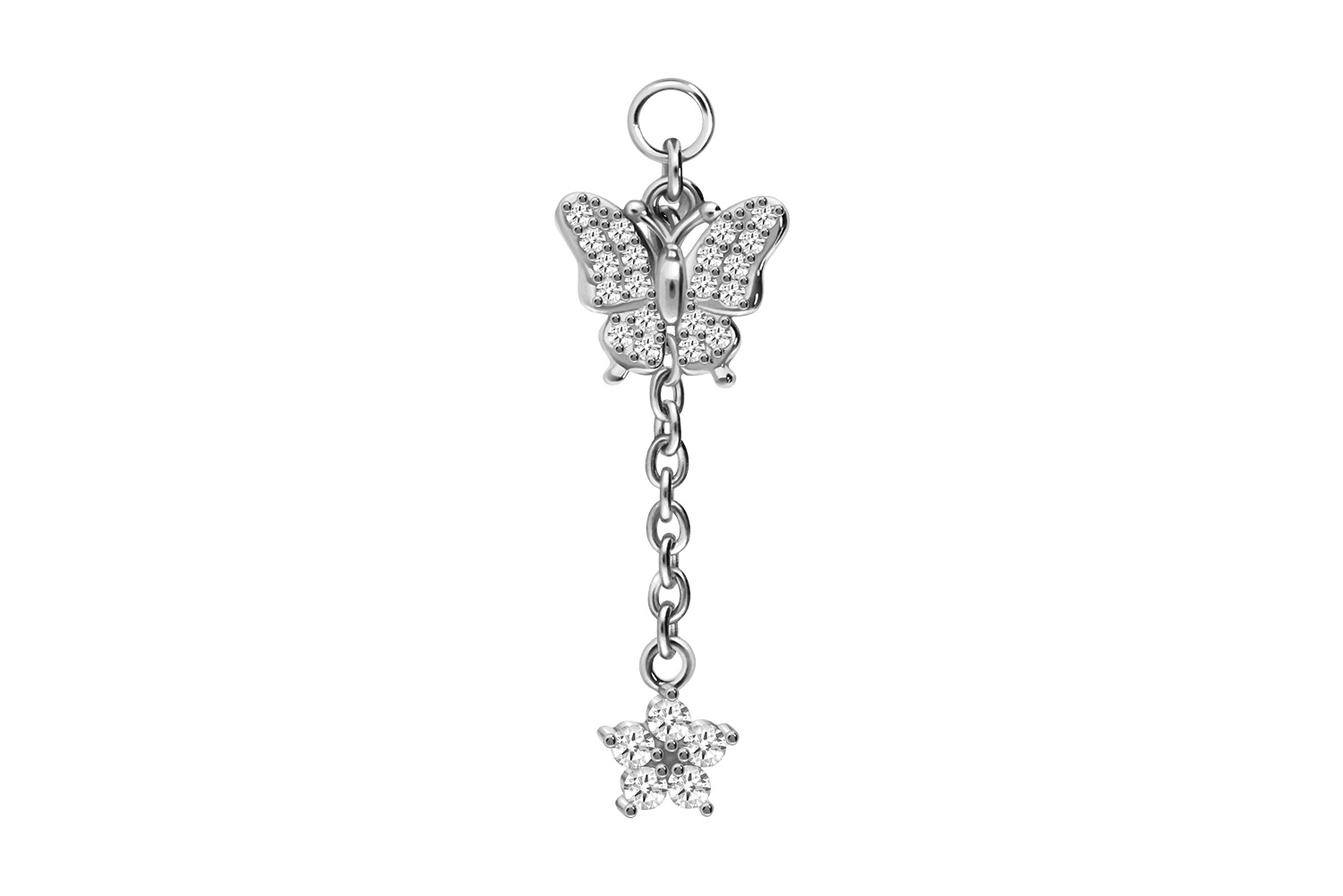 Surgical steel pendant for clickers CRYSTAL BUTTERFLY + CRYSTAL FLOWER