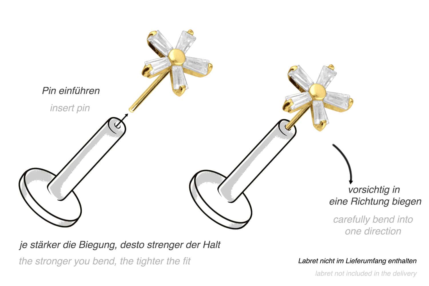 Titanium attachment with push pin CRYSTAL FLOWER