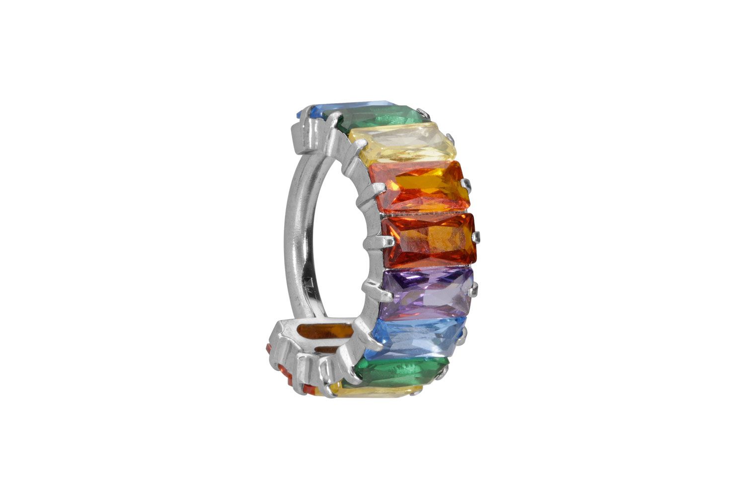 Titanium segment ring clicker SETTED MULTICOLORED CRYSTAL RECTANGLES