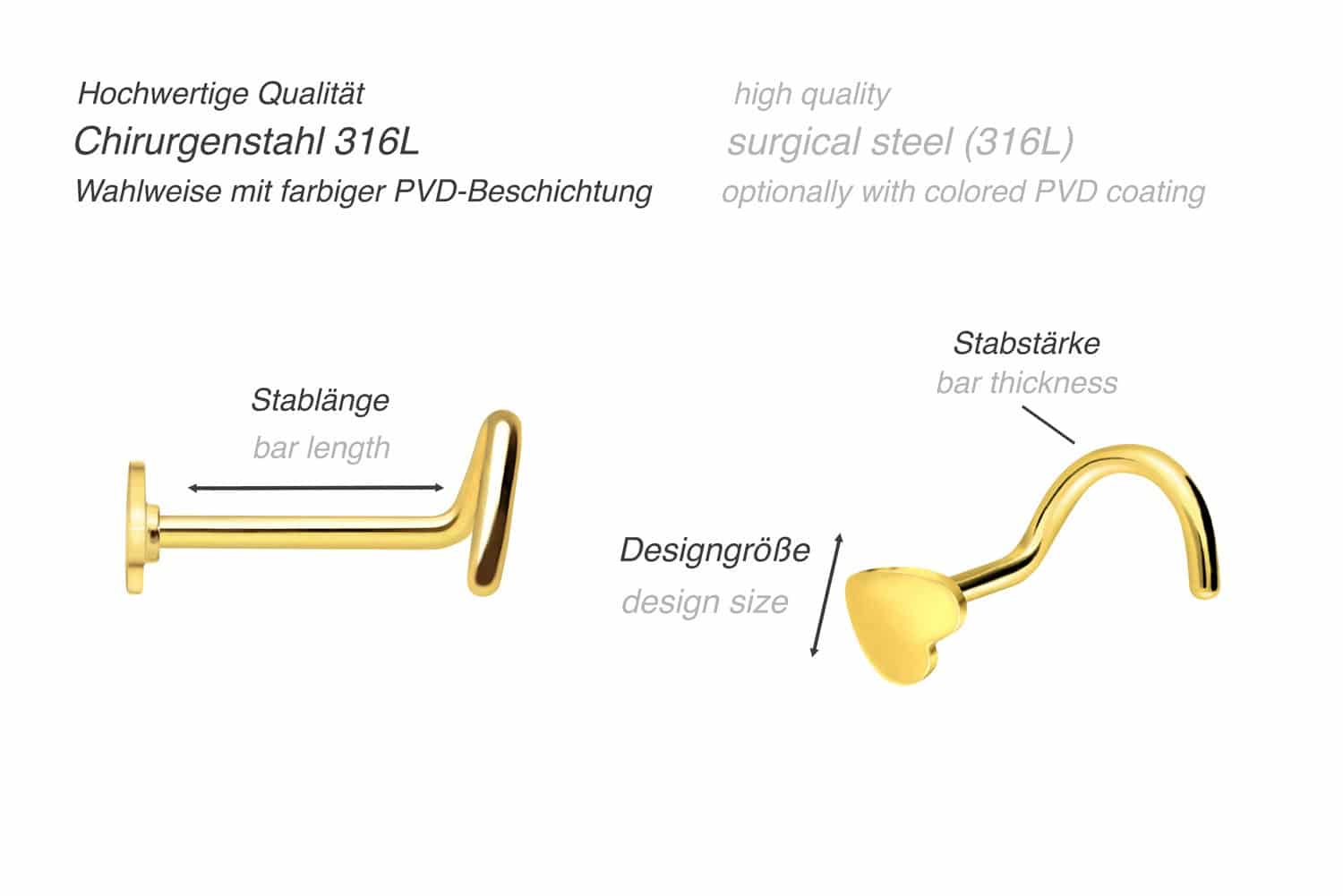 Chirurgenstahl Nasenstecker Spirale HERZ