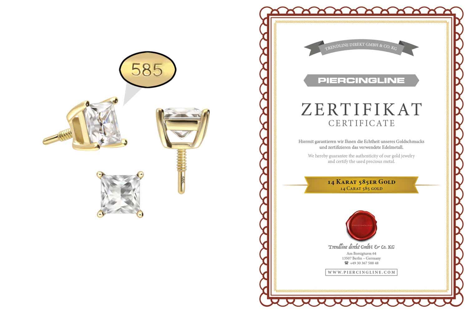 14 carat gold screw-in attachment with external thread MOISSANITE SQUARE