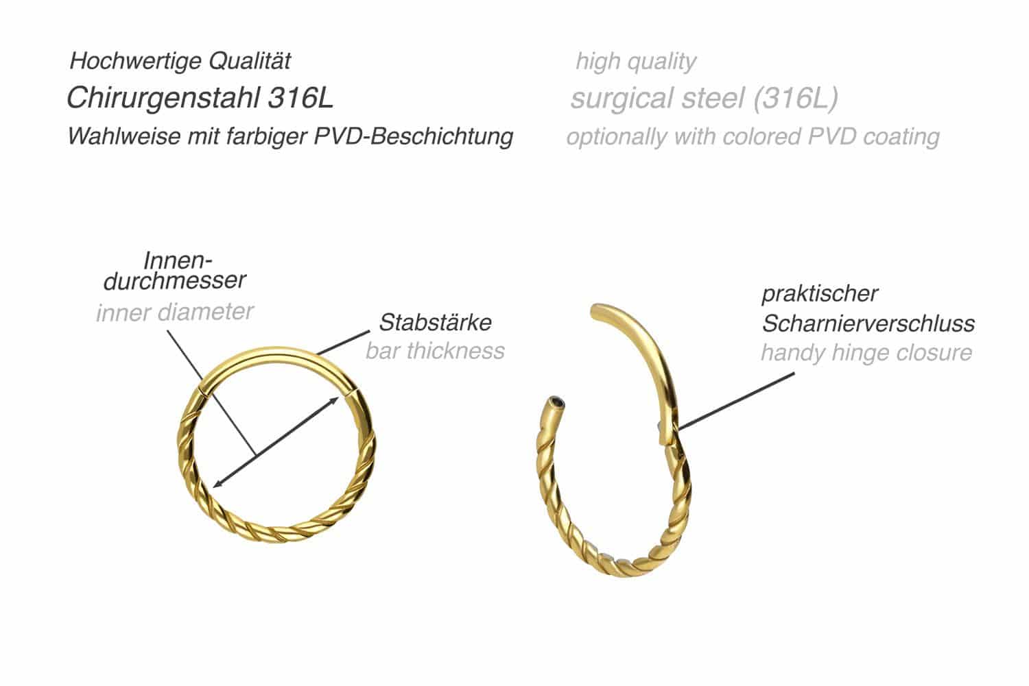 Surgical steel segment ring clicker TWISTED