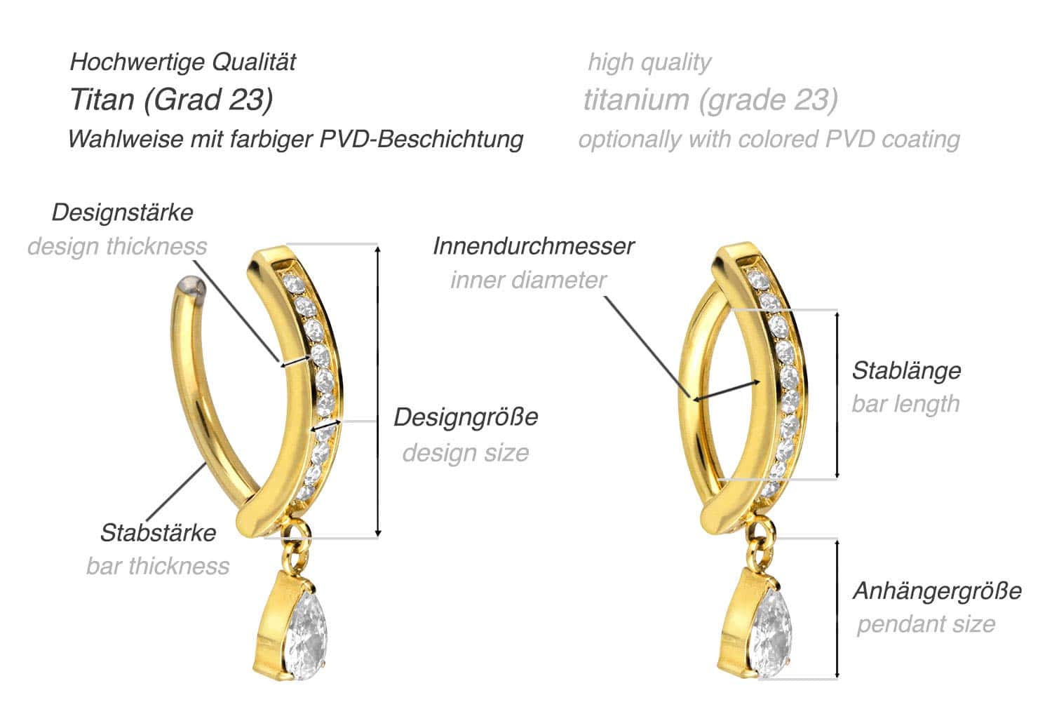 Titanium belly button clicker ARCH + CRYSTAL DROP