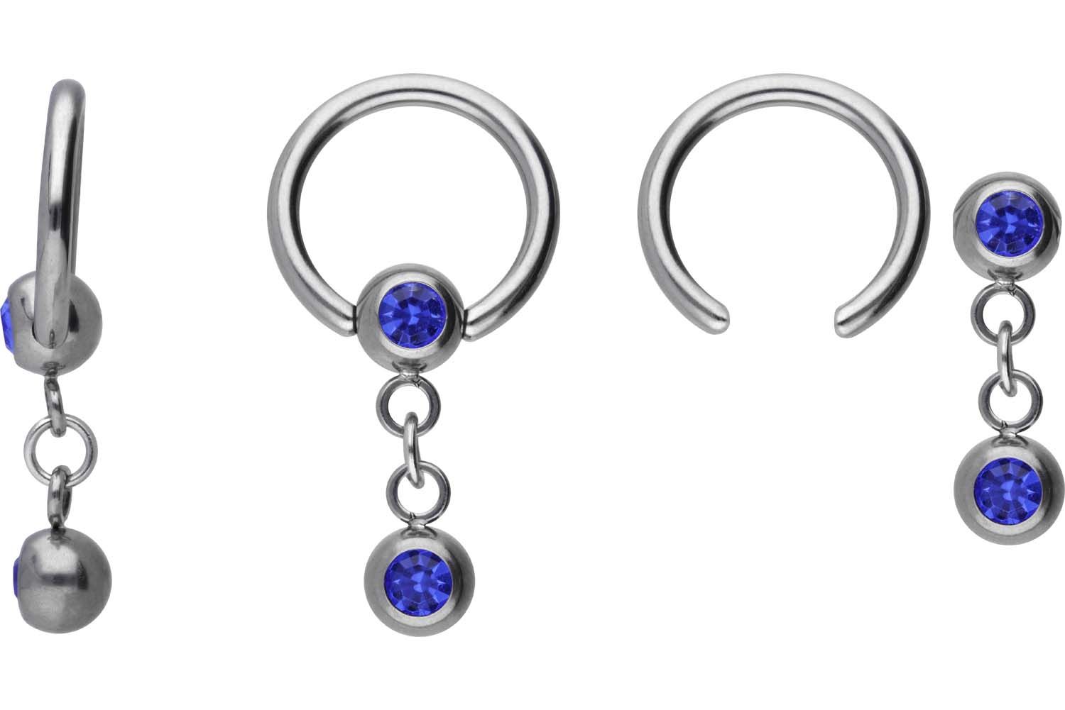 Titanium ball closure ring TWO CRYSTALS ++SALE++