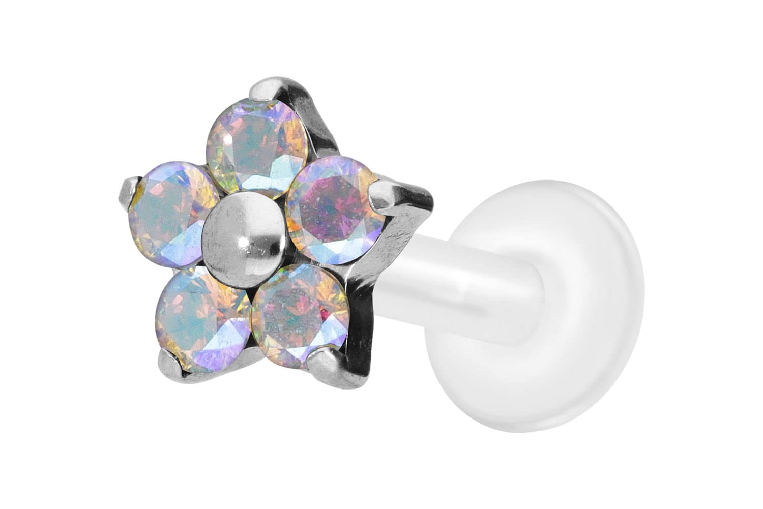 PTFE labret with internal thread + titanium attachment CRYSTAL FLOWER