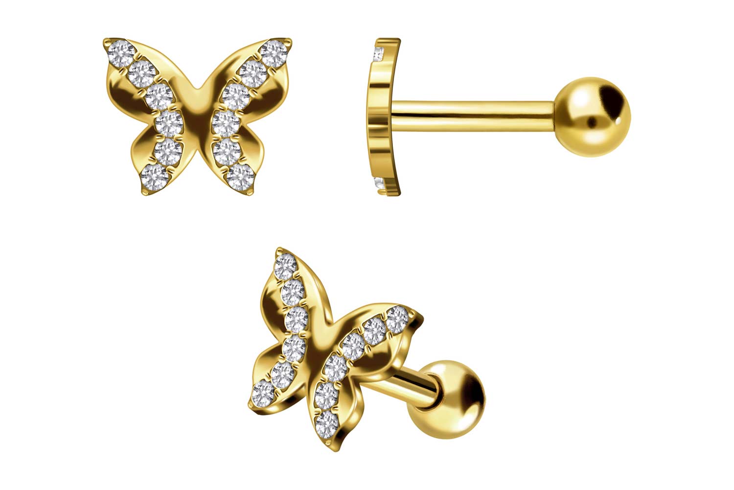 18 Karat Gold Ohrpiercing SCHMETTERLING