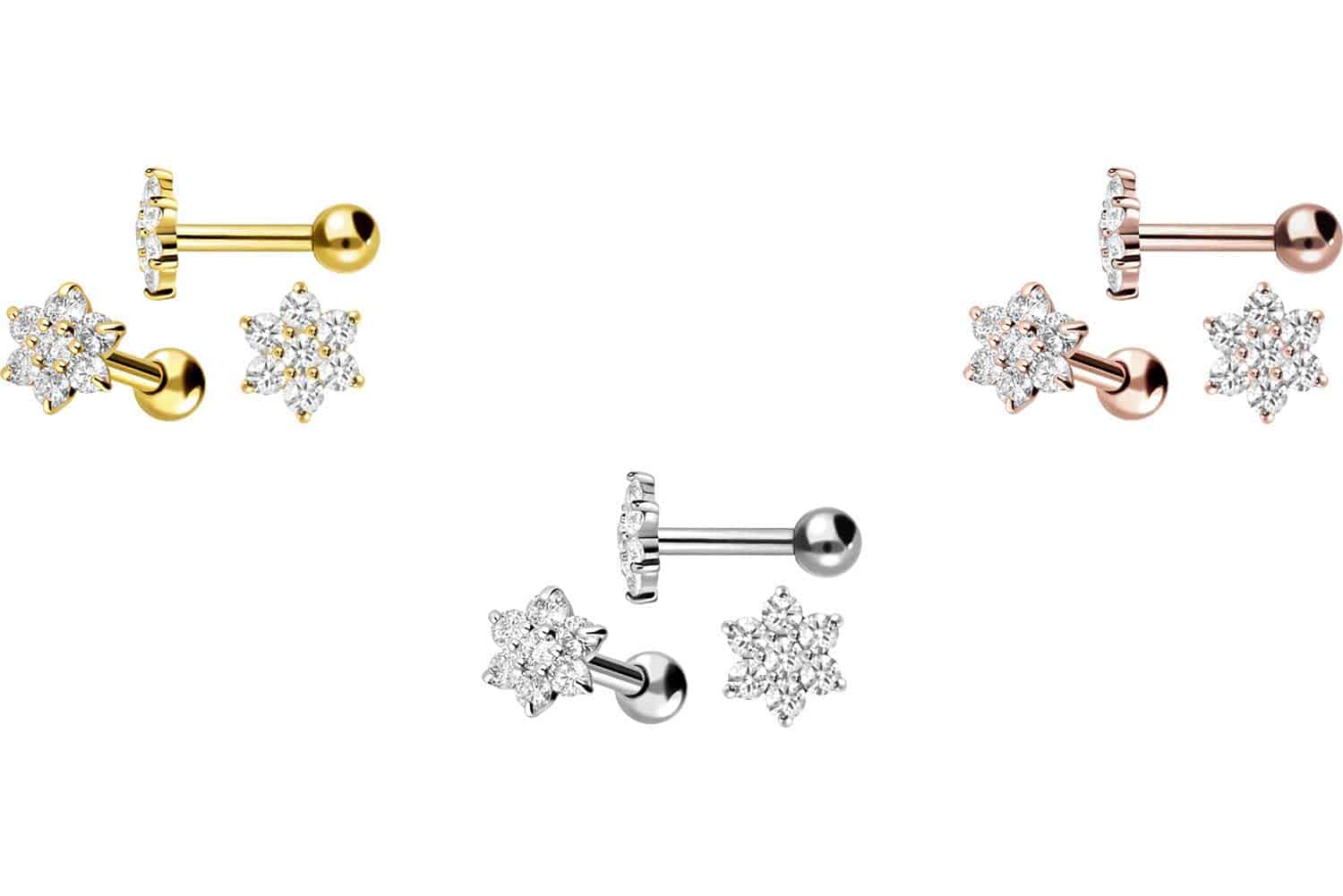 18 Karat Gold Ohrpiercing KRISTALLBLUME