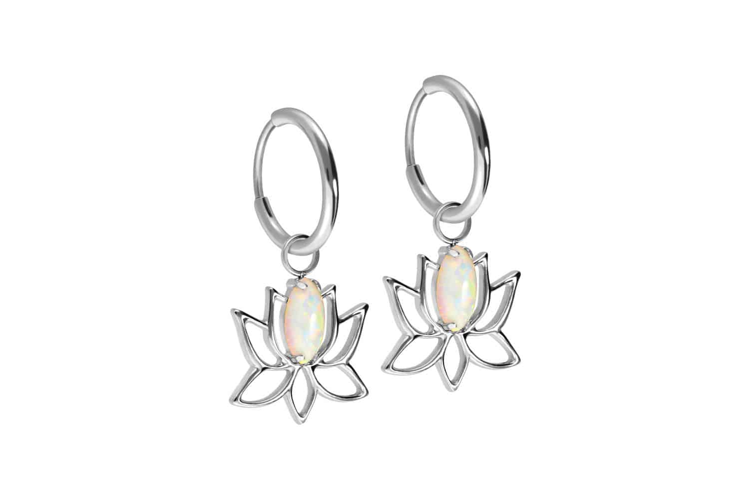 Titanium ear clicker creoles LOTUS BLOSSOM + SYNTHETIC OPAL