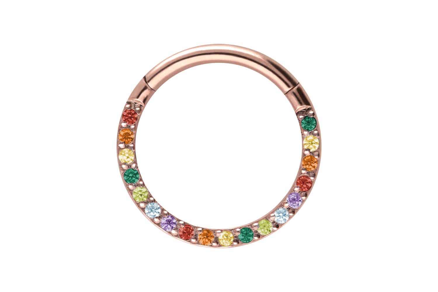 Titanium segment ring clicker SETTED MULTICOLORED CRYSTALS