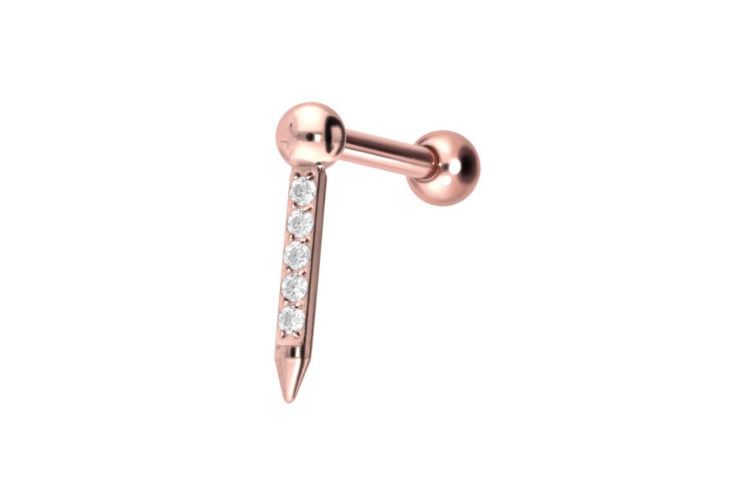 Titanium ear piercing with internal thread NAIL + SETTED CRYSTALS