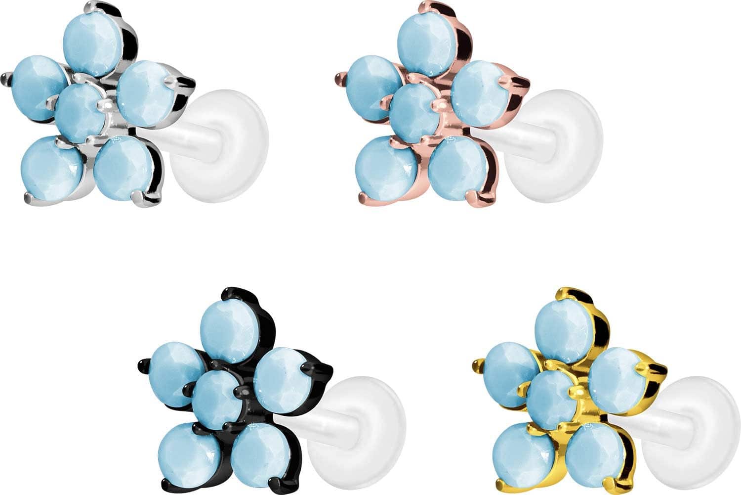PTFE Labret mit Innengewinde + Titan-Aufsatz BLUME + SYNTHETISCHE TÜRKISE