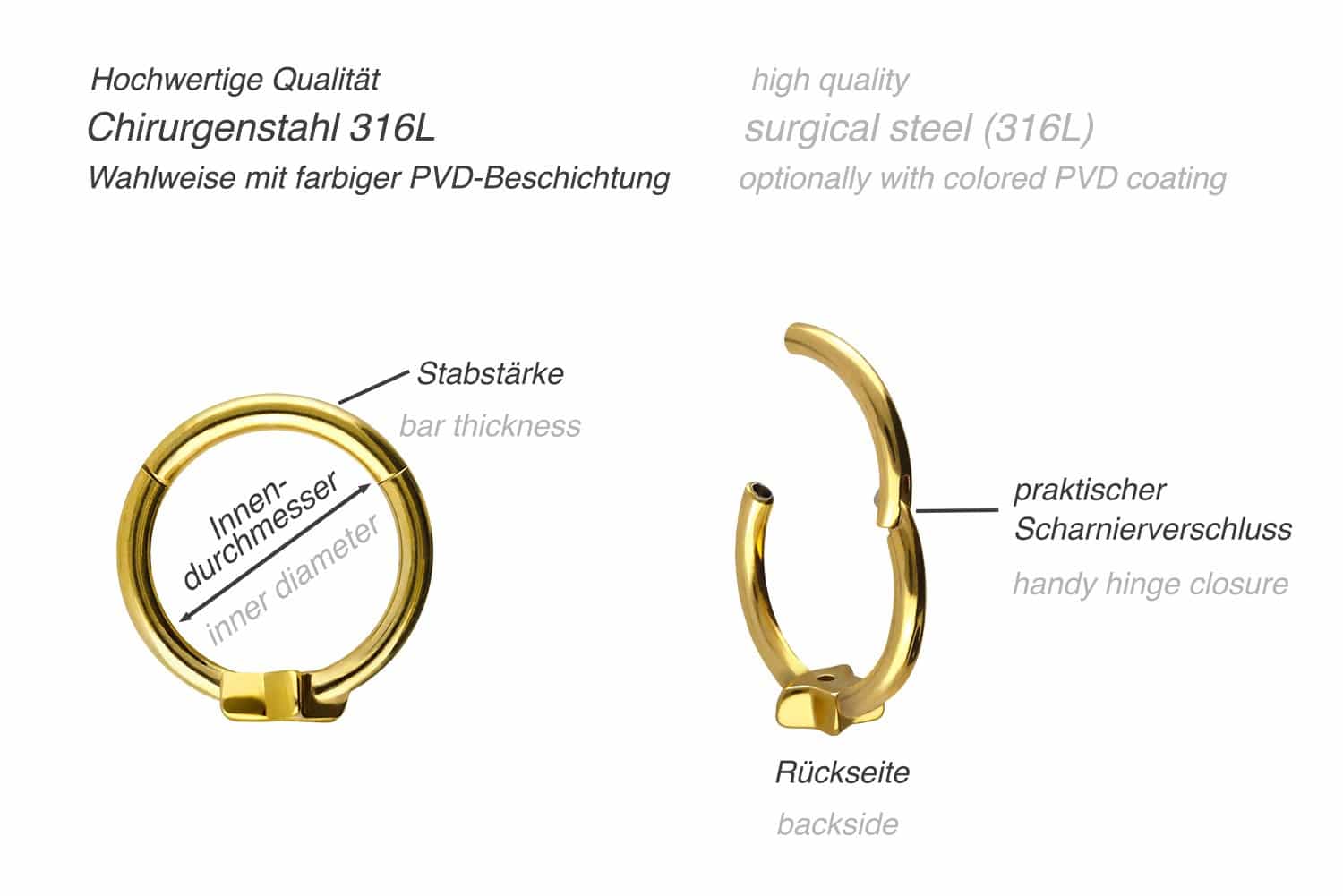 Chirurgenstahl Segmentring Clicker STERN + KRISTALL ++SALE++