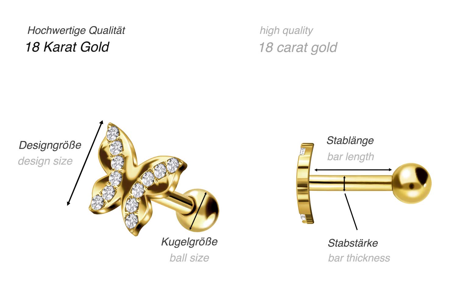 18 Karat Gold Ohrpiercing SCHMETTERLING