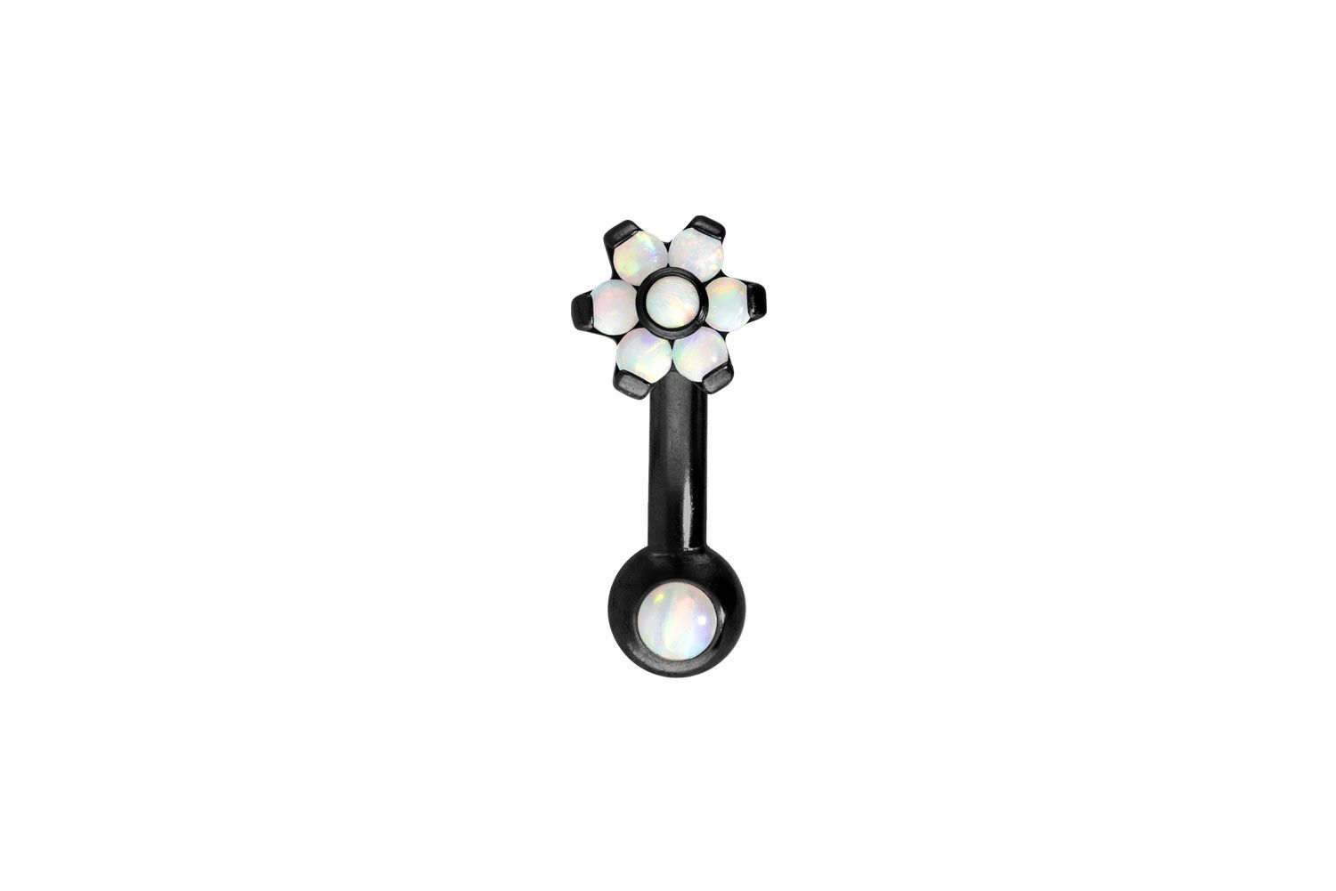 Titanium banana with push fit FLOWER WITH 7 SYNTHETIC OPALS + OPAL BALL