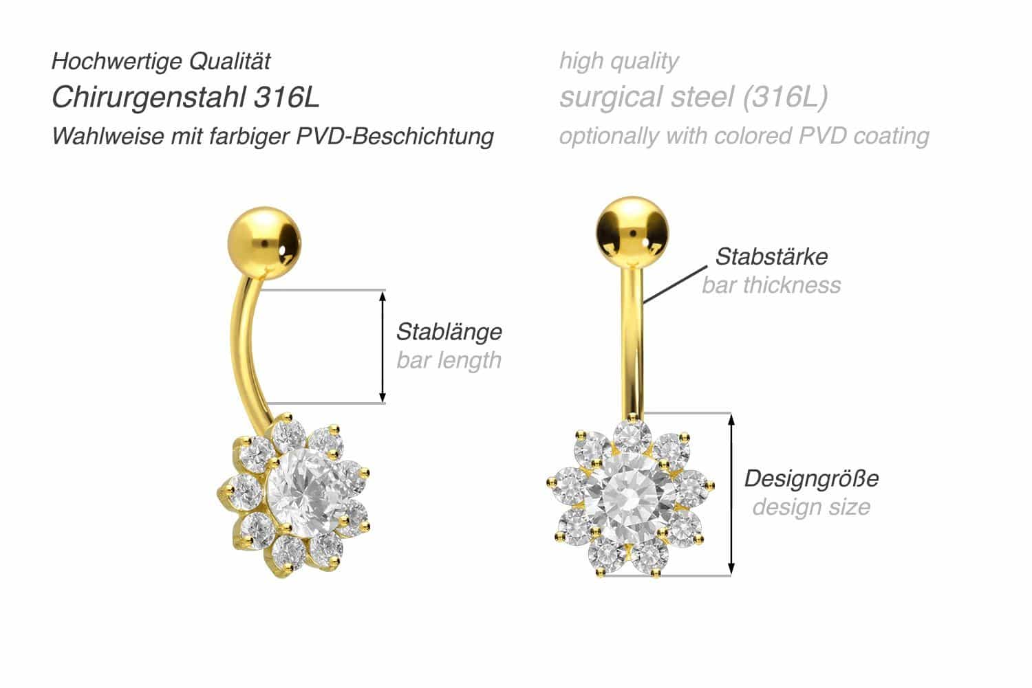 Surgical steel bananabell CRYSTAL FLOWER