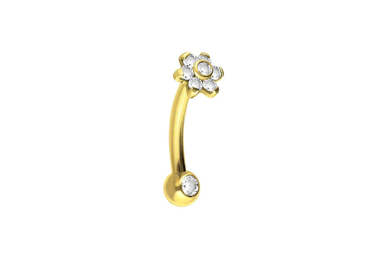 Titanium banana with push fit FLOWER WITH 7 CRYSTALS + CRYSTAL BALL
