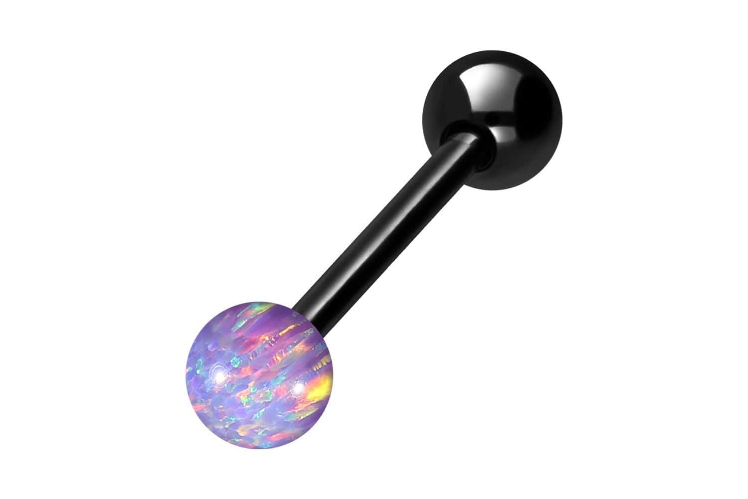 Surgical steel barbell SYNTHETIC OPAL + SURGICAL STEEL BALL