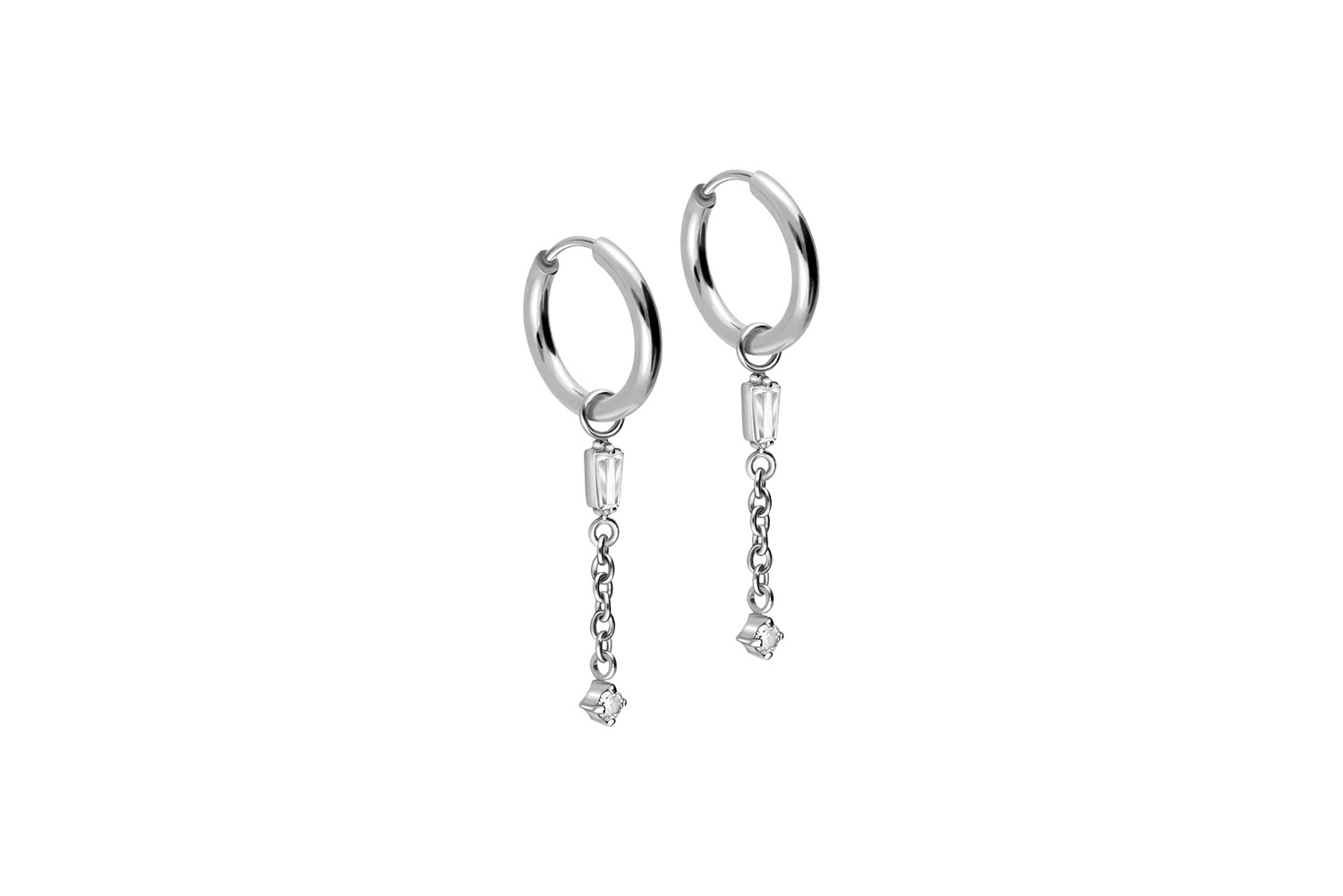 Surgical steel ear clicker creoles 2 CRYSTALS + CHAIN