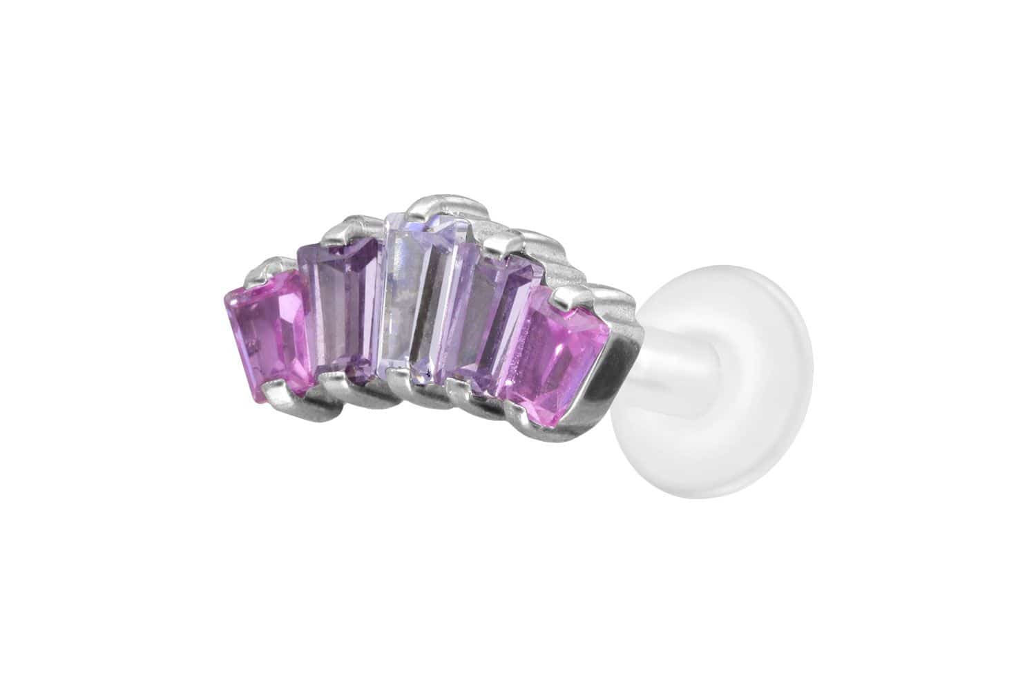 PTFE labret with internal thread + titanium attachment 5 CRYSTAL RECTANGLES