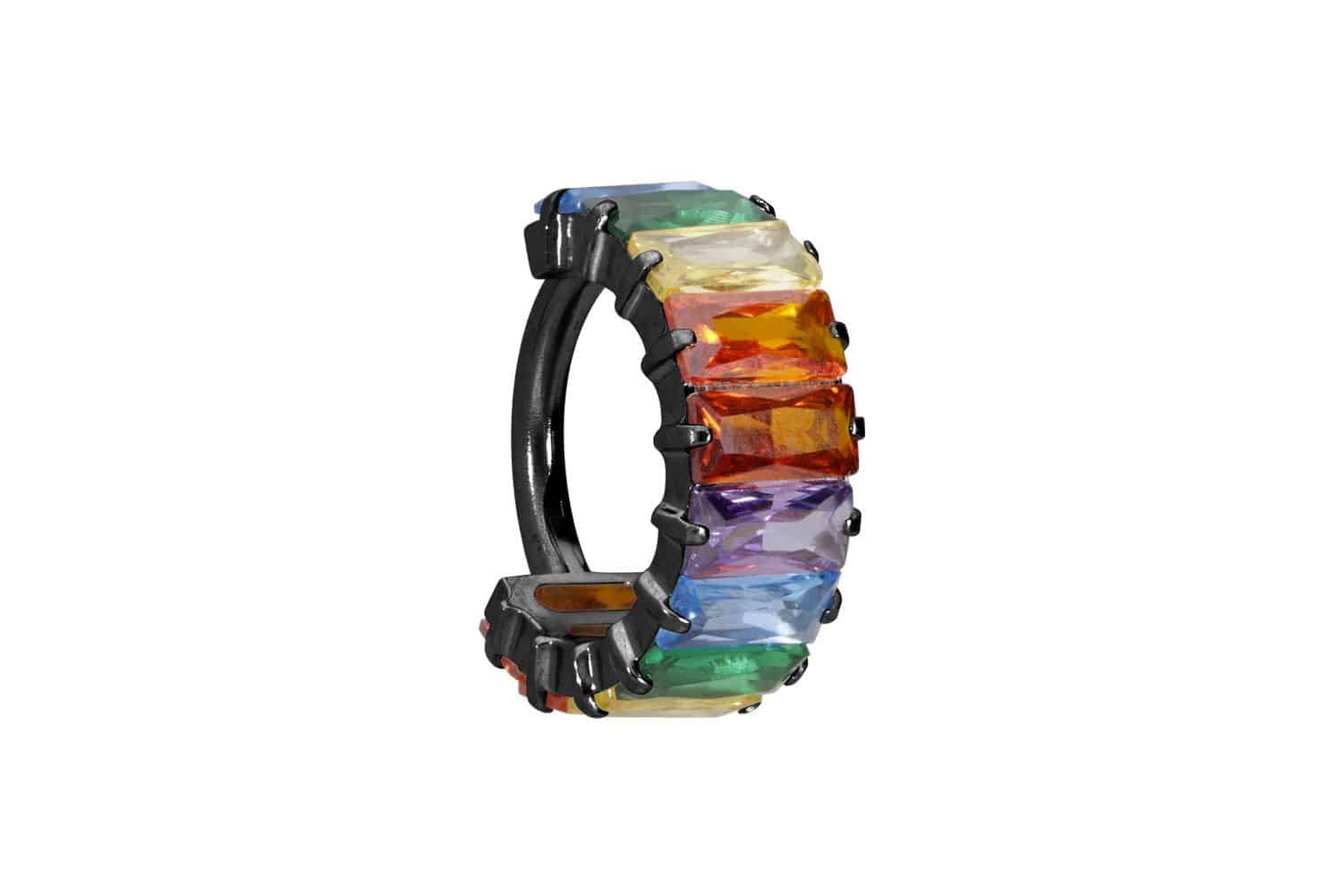 Titanium segment ring clicker SETTED MULTICOLORED CRYSTAL RECTANGLES