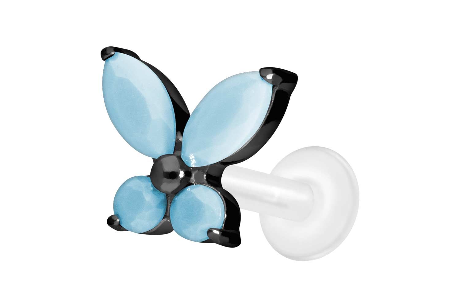 PTFE labret with internal thread + titanium attachment BUTTERFLY + TURQUOISES