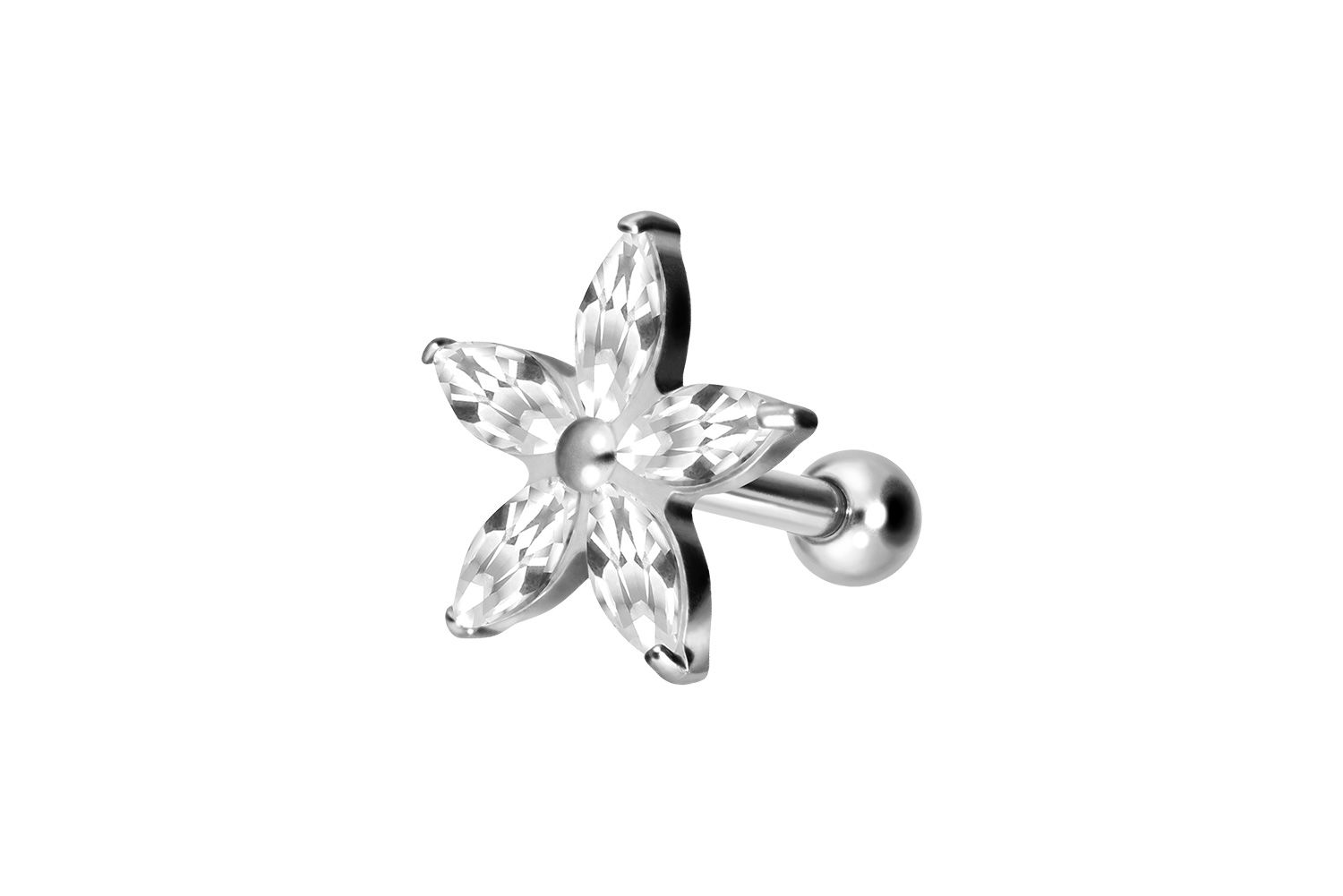 Titanium ear piercing with internal thread CRYSTAL FLOWER