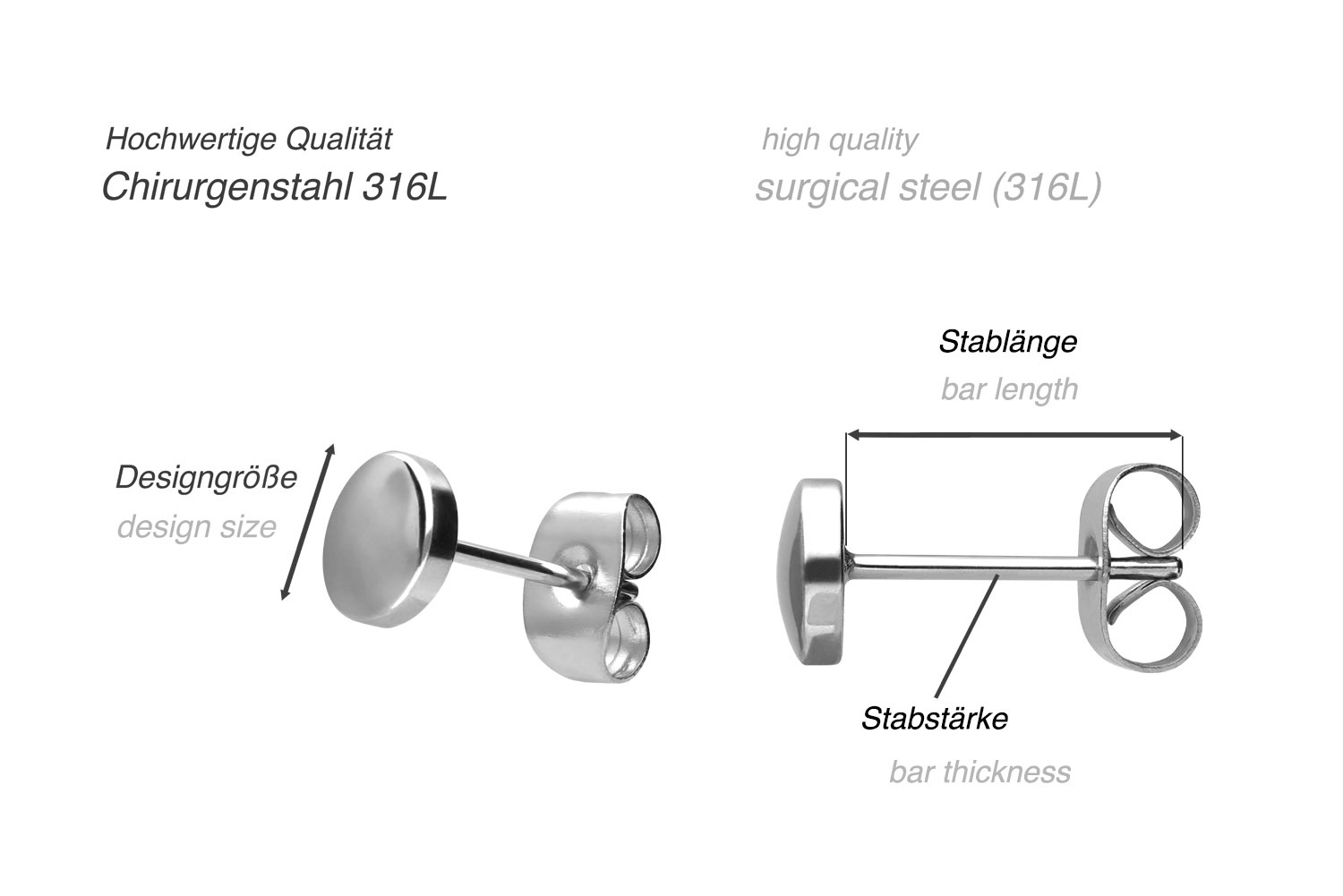 Surgical steel ear studs FLAT PLATE