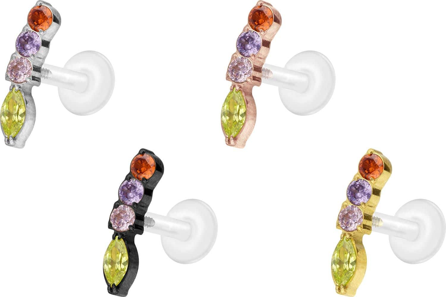 PTFE labret with internal thread + titanium attachment MULTICOLORED CRYSTAL ARCH