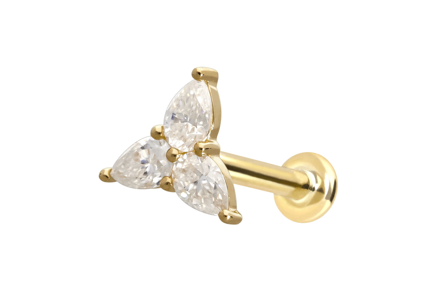 14 Karat Gold Labret mit Push Fit MOISSANIT-BLUME