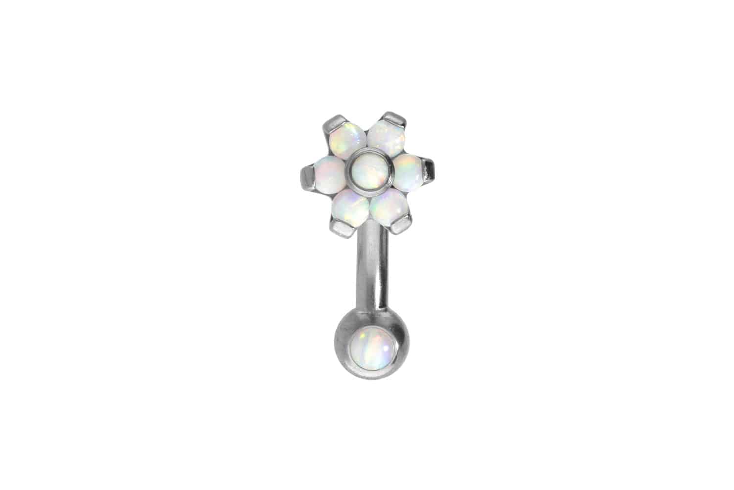 Titanium banana with push fit FLOWER WITH 7 SYNTHETIC OPALS + OPAL BALL