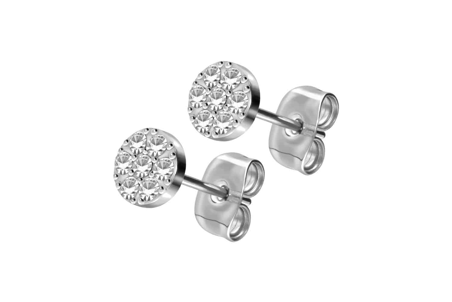 Titanium ear studs DISC + SETTED CRYSTALS