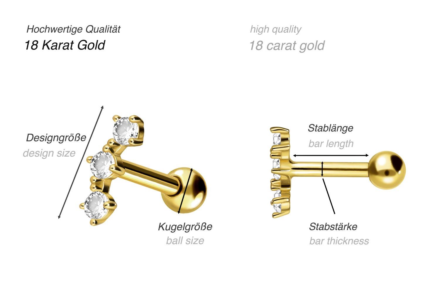 18 carat gold ear piercing 3 CRYSTALS