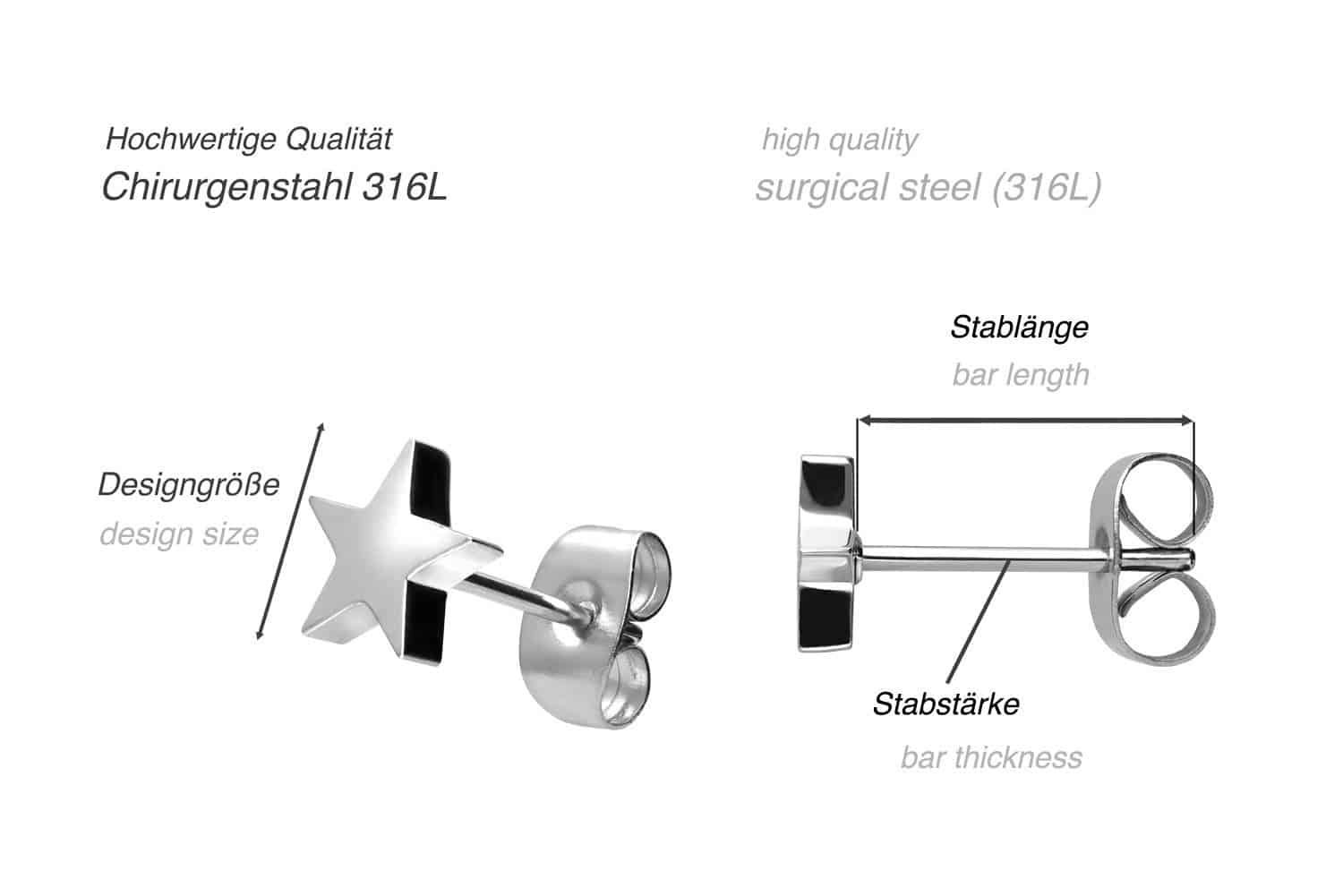 Chirurgenstahl Ohrstecker STERN