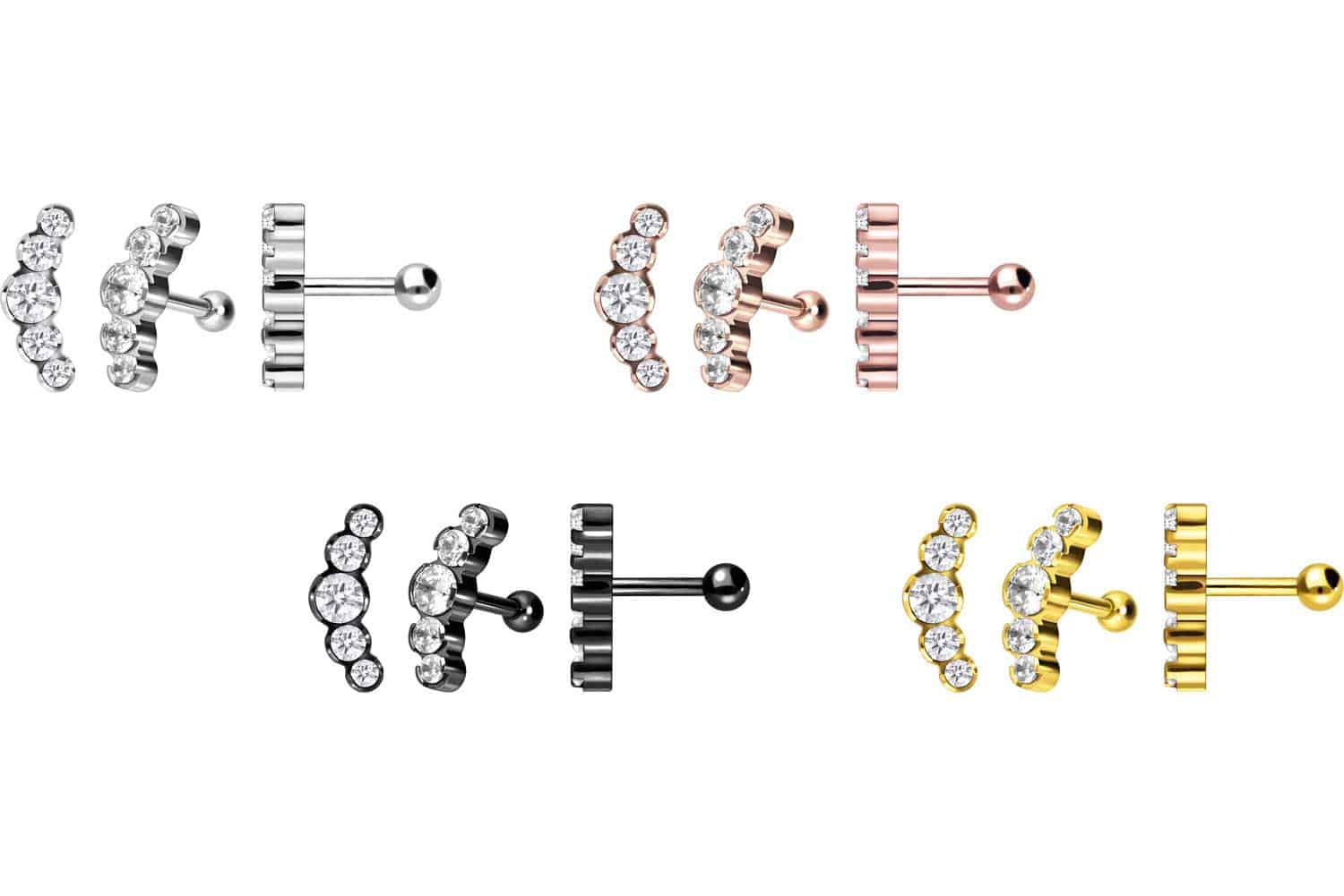 Titan Ohrpiercing 5 EINGEFASSTE KRISTALLE