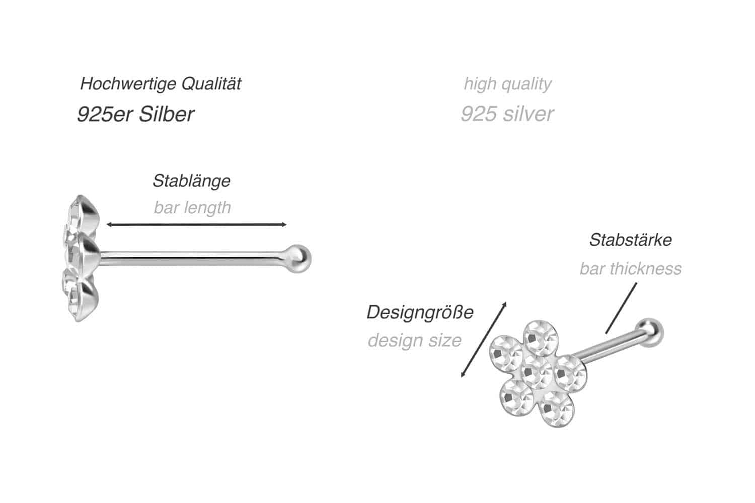 925er Silber Nasenstecker Pin KRISTALLBLUME