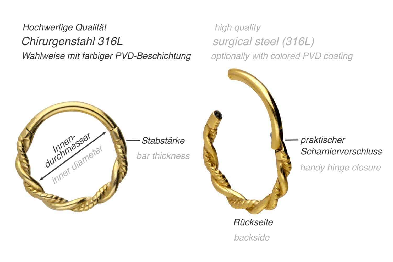 Surgical steel segment ring clicker TWISTED TWICE