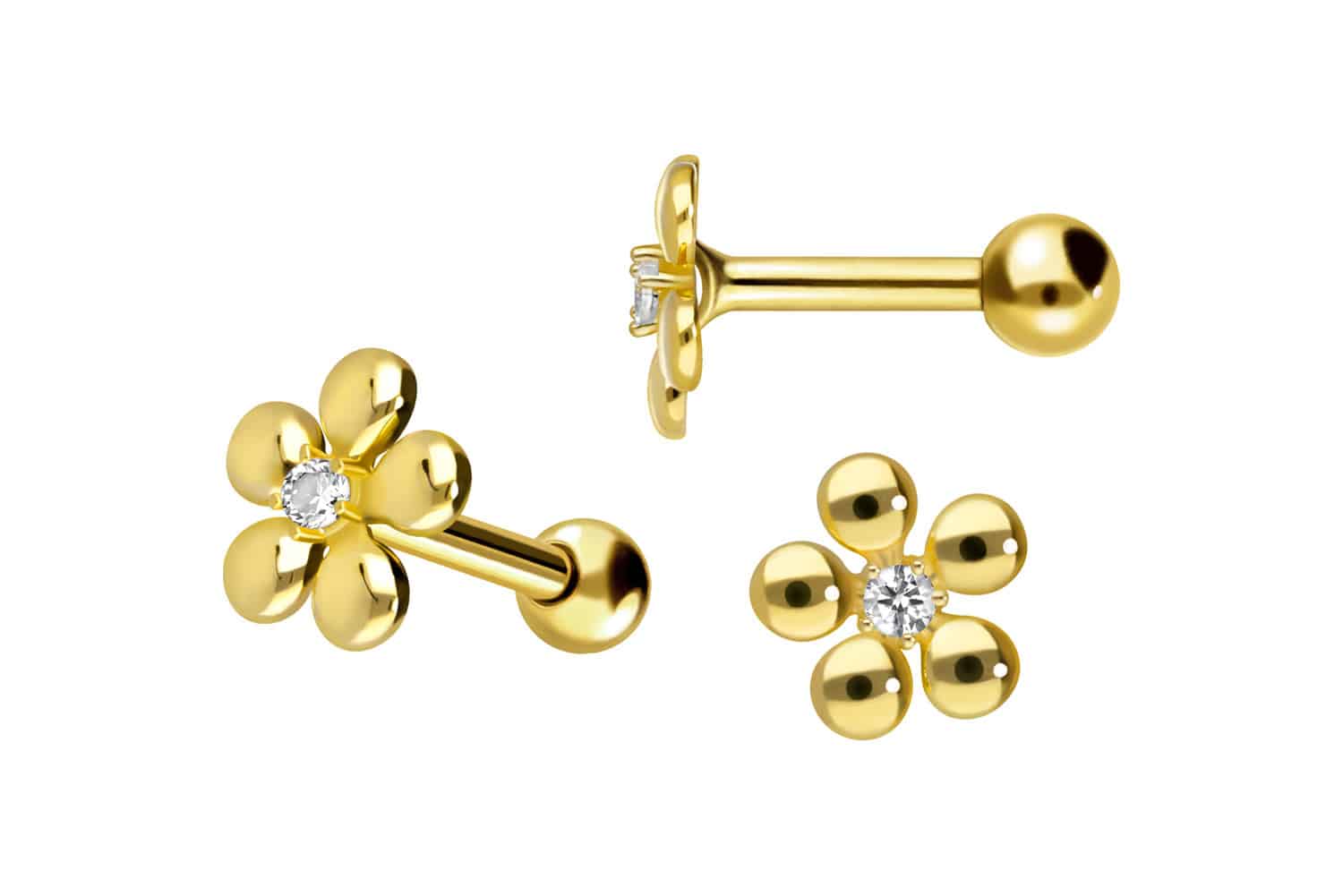 18 Karat Gold Ohrpiercing BLUME + KRISTALL