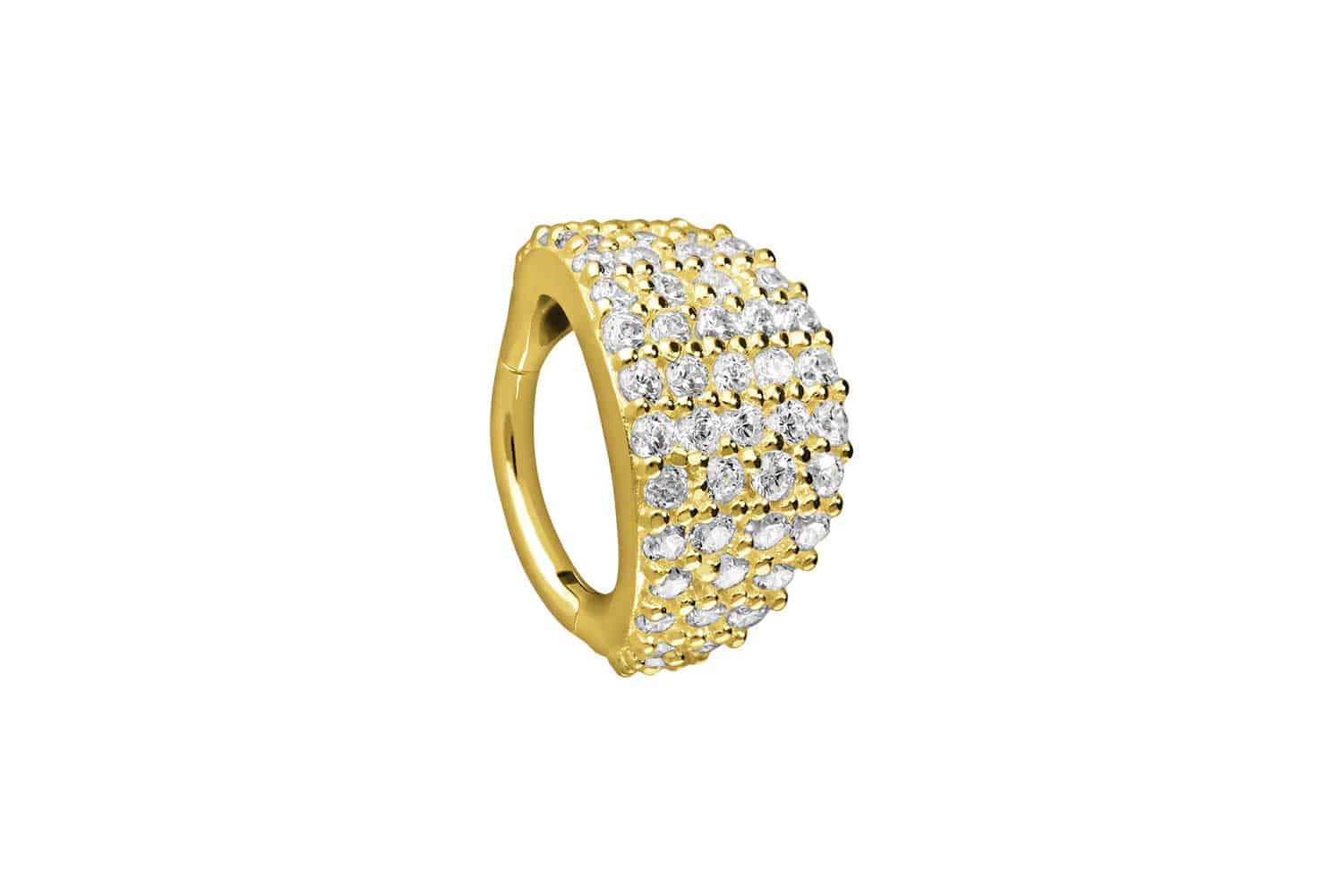 18 carat gold segment ring clicker SETTED CRYSTAL SHIELD