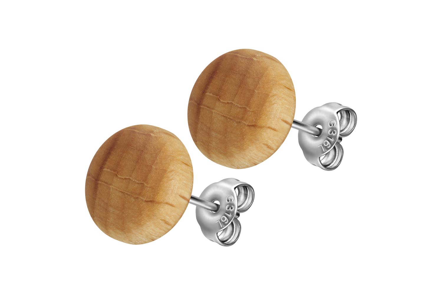 Surgical steel ear studs WOOD DISC