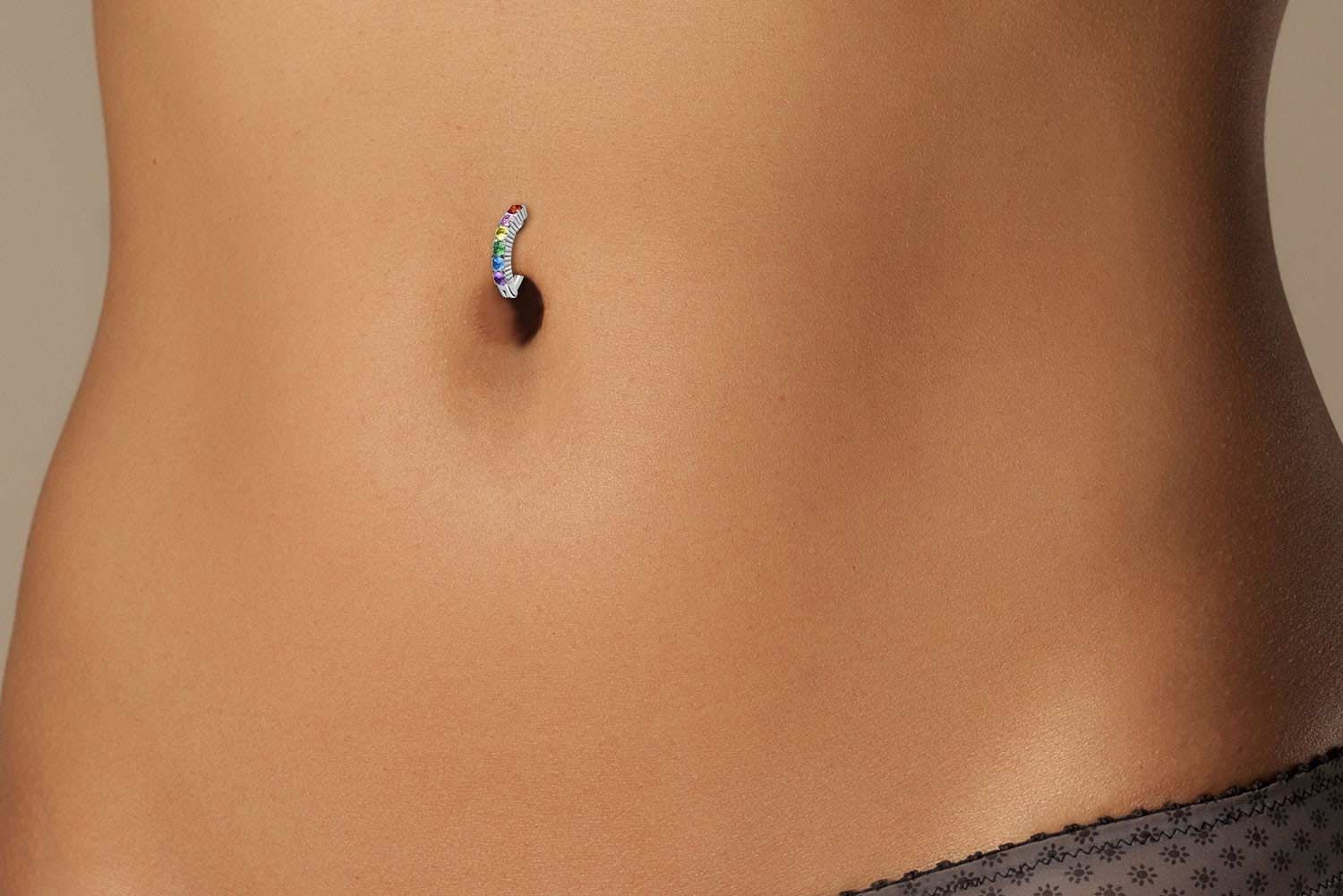 Titanium belly button clicker ARCH + SETTED MULTICOLORED CRYSTALS